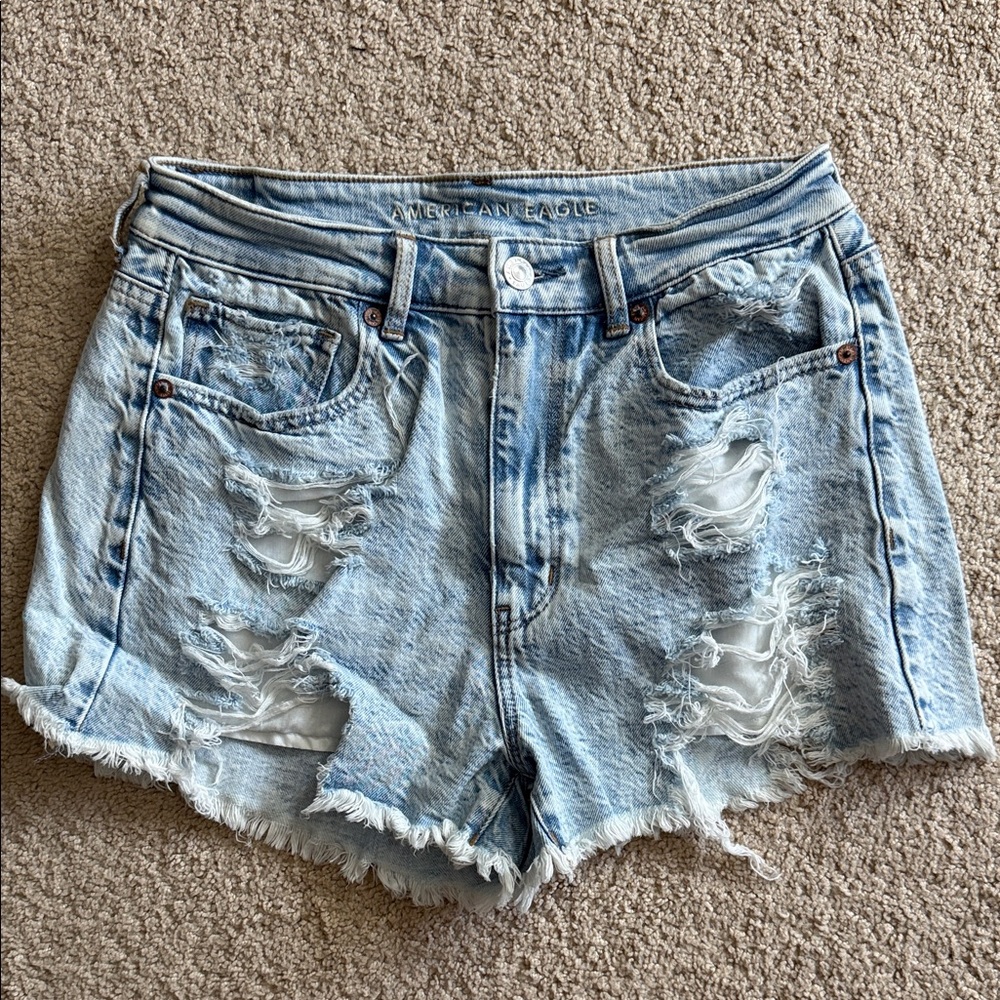 American Eagle Outfitters Women's Ripped Jean Shorts - Light Blue